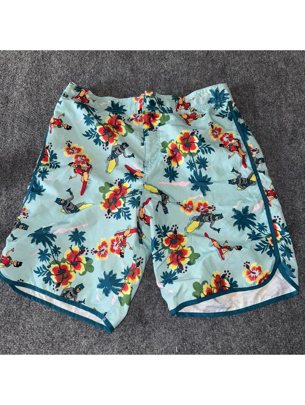 DC Comics Originals Batman & Robin Lined Floral Swim Trunks Mens LG Rare y2k